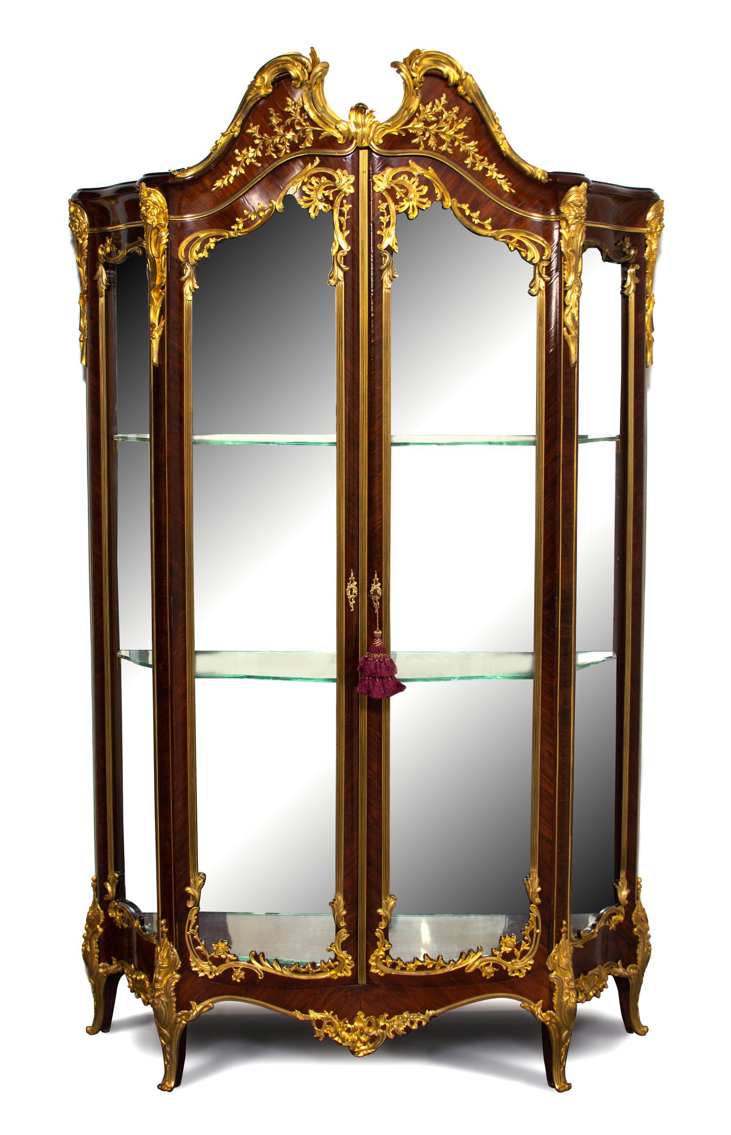 A Fine Louis XV Style Gilt Bronze Mounted Kingwood Vitrine Height 85 x width 51 1/2 x depth 16 1/2 inches. — FRANCOIS LINKE, LATE 19TH CENTURY