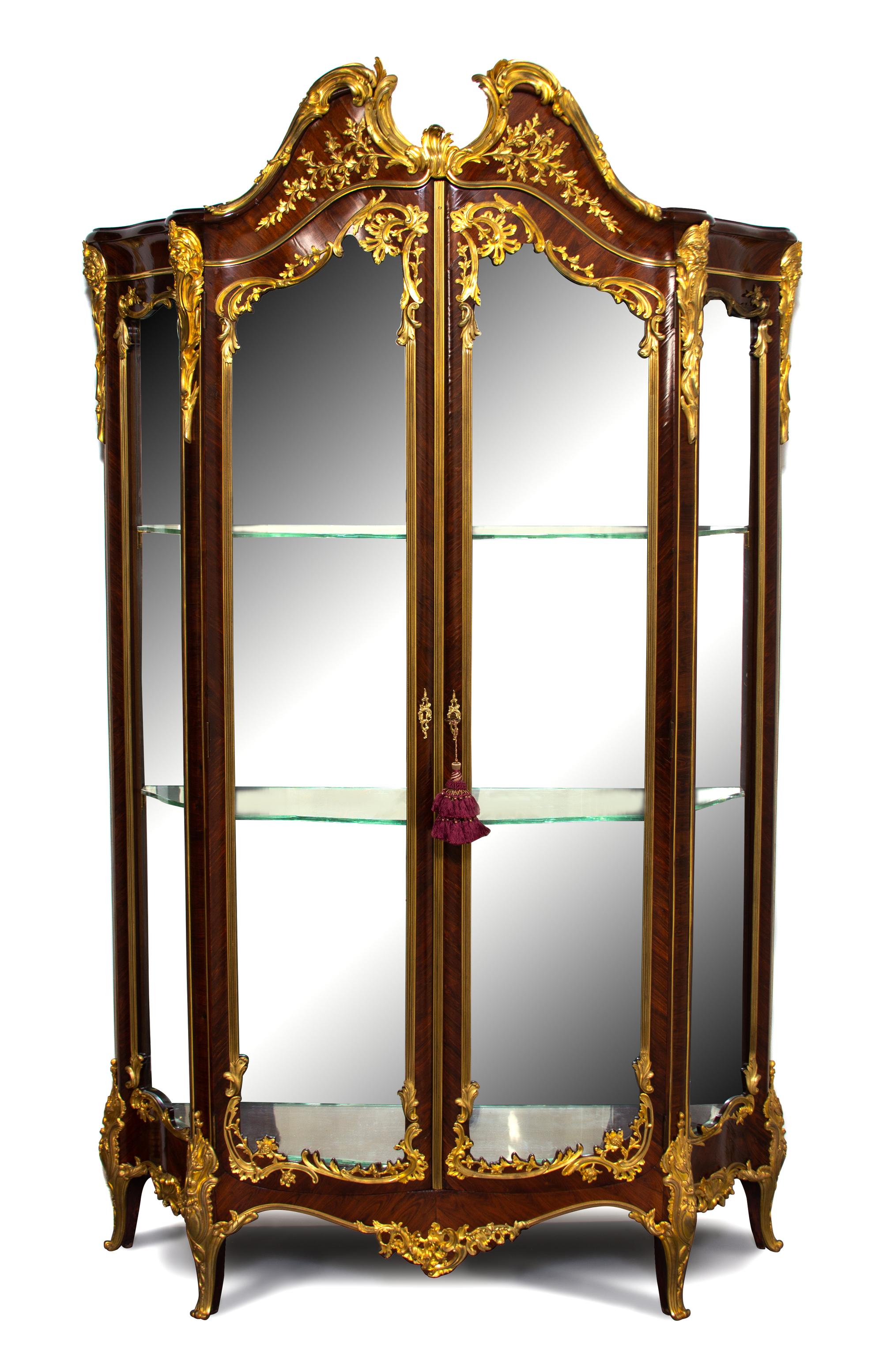 A Fine Louis XV Style Gilt Bronze Mounted Kingwood Vitrine Height 85 x width 51 1/2 x depth 16 1/2 inches. — FRANCOIS LINKE, LATE 19TH CENTURY