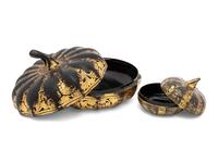 Two Chinese Export Lacquer Gourd Containers