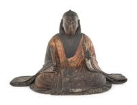 A Japanese Gilt and Painted Wood Figure of a Seated Priest
