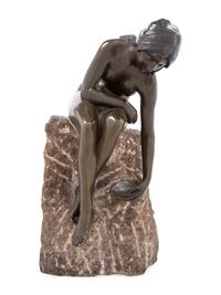 A Continental Patinated Bronze of a Seated Nude