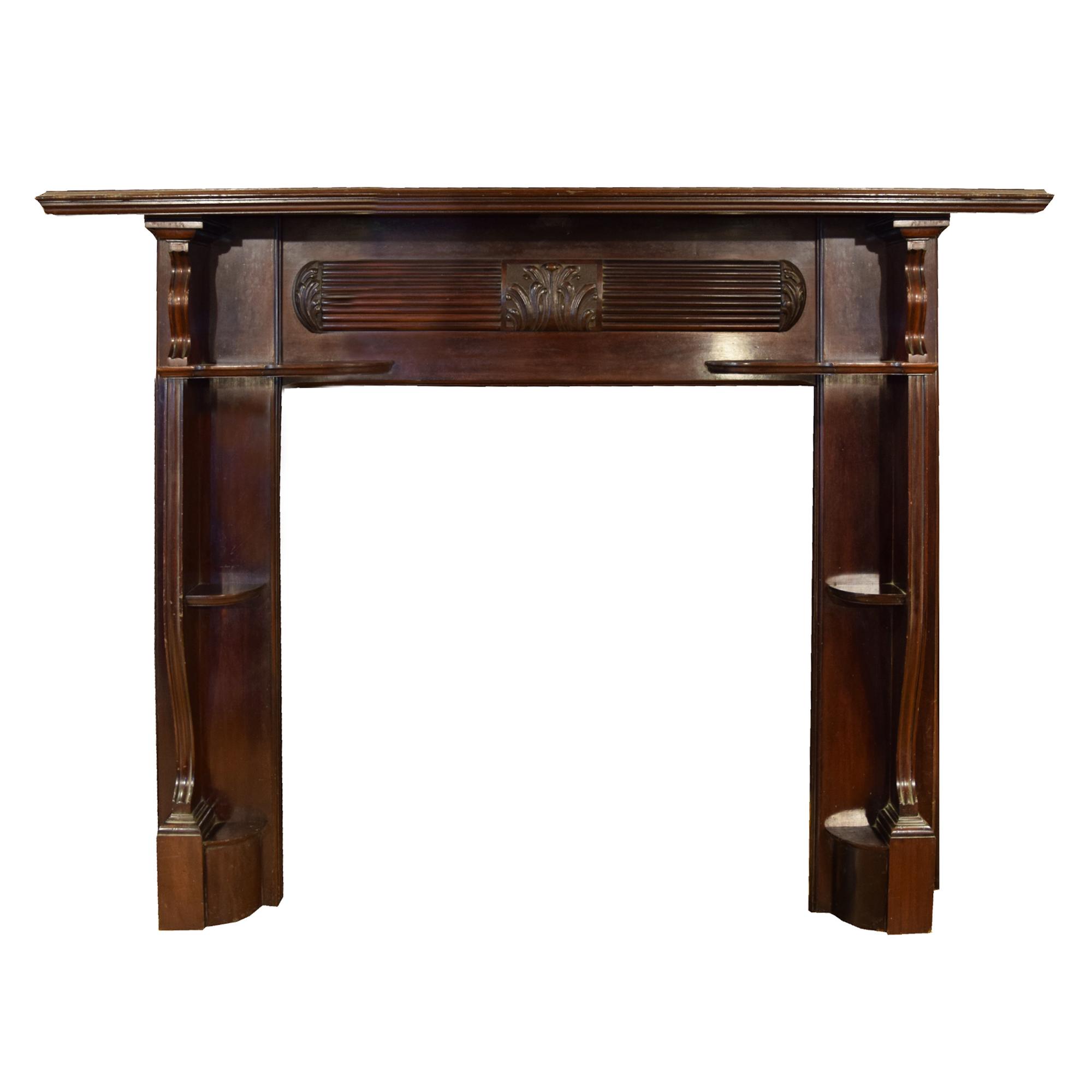 A Mahogany Half Mantel with Side Shelves 65.5" W x 11" D x 52.5" H — England, Circa 1880