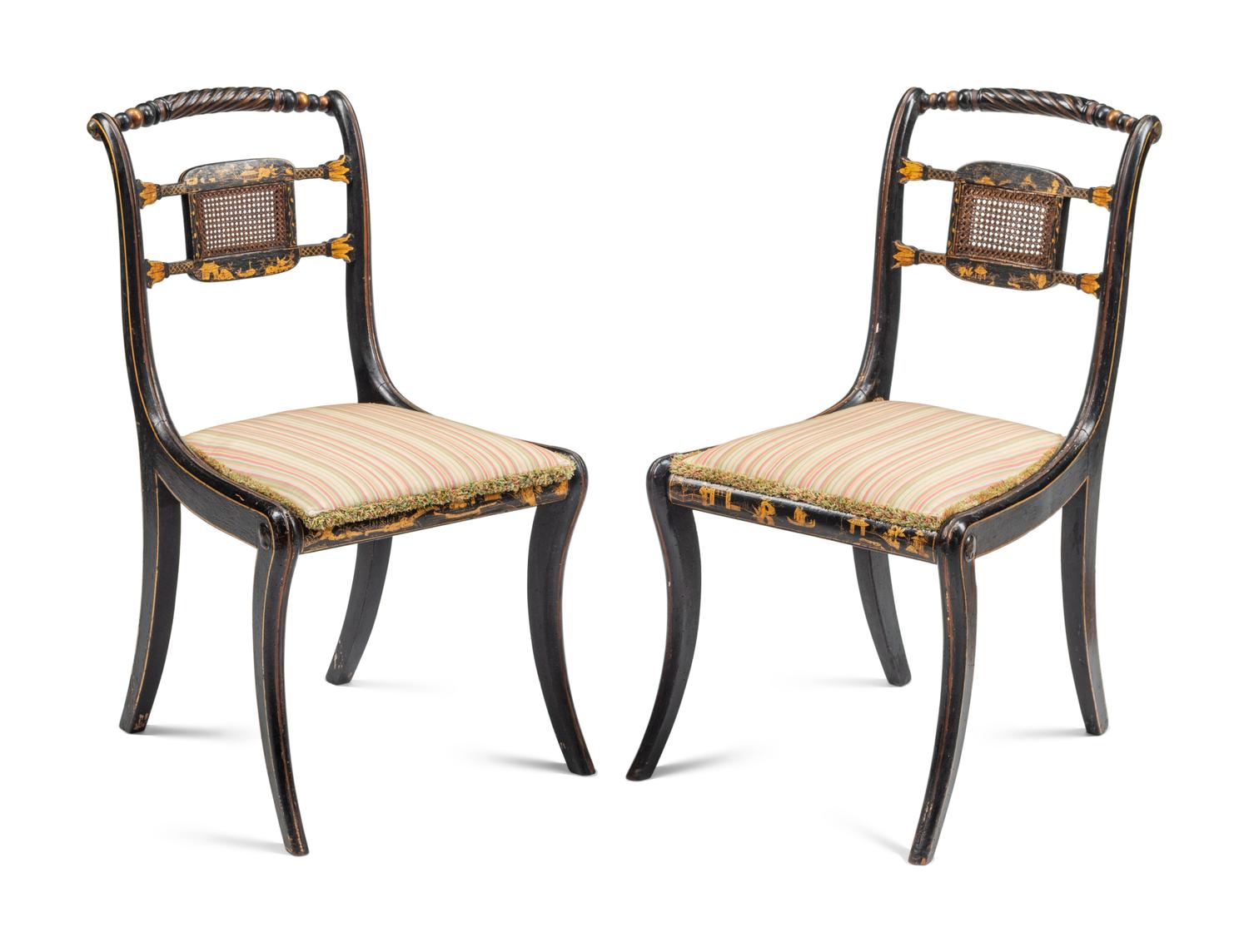 A Pair of Regency Style Gilt-Japanned Side Chairs