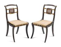 A Pair of Regency Style Gilt-Japanned Side Chairs