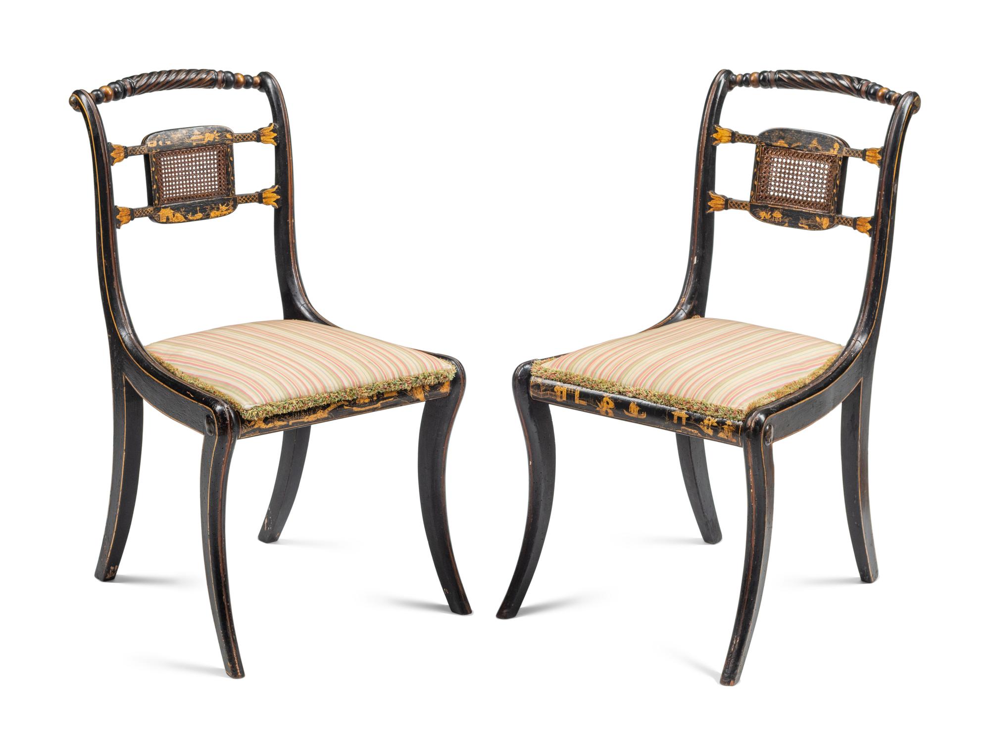 A Pair of Regency Style Gilt-Japanned Side Chairs