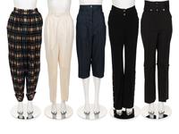 Five Pairs of Designer Pants: One Yves Saint Laurent, One Christian Dior, Two Chanel, and One Dolce & Gabbana, 1980-2000s