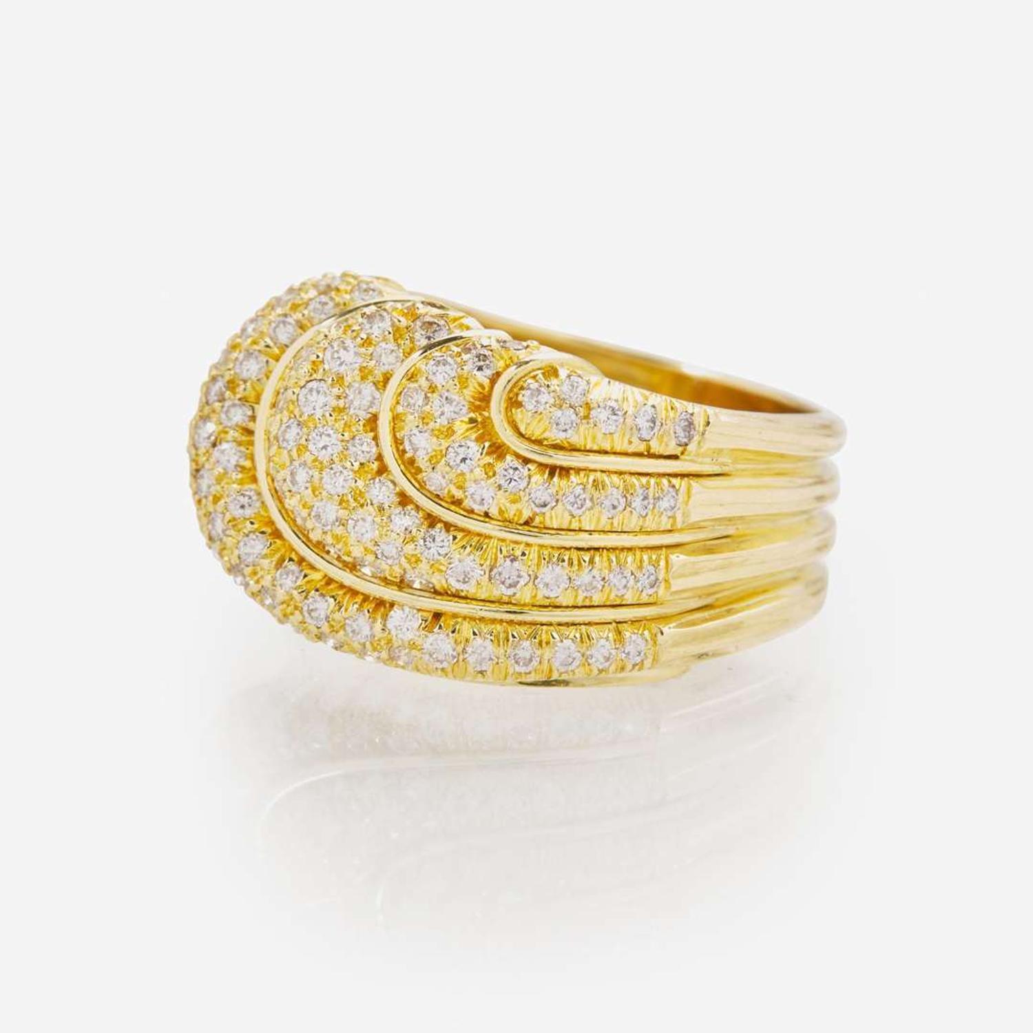 An 18K Yellow Gold and Pavé Diamond Ring by Henry Dunay