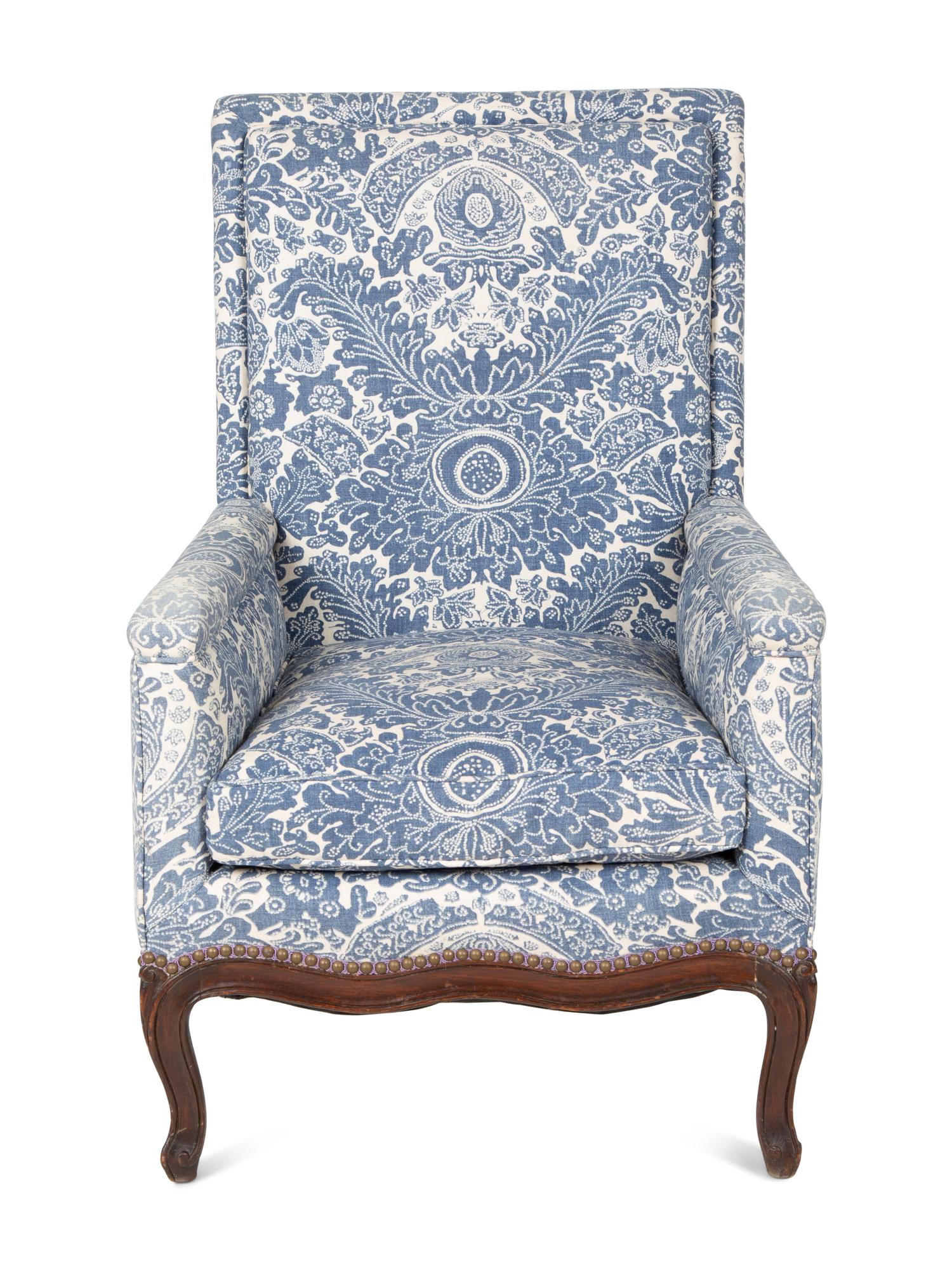 A Louis XV Style Blue and White Upholstered Bergère — 19TH CENTURY