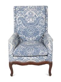 A Louis XV Style Blue and White Upholstered Bergère — 19TH CENTURY