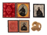 [CIVIL WAR]. 3 images of bearded soldiers, incl. tintype of soldier with American flag.