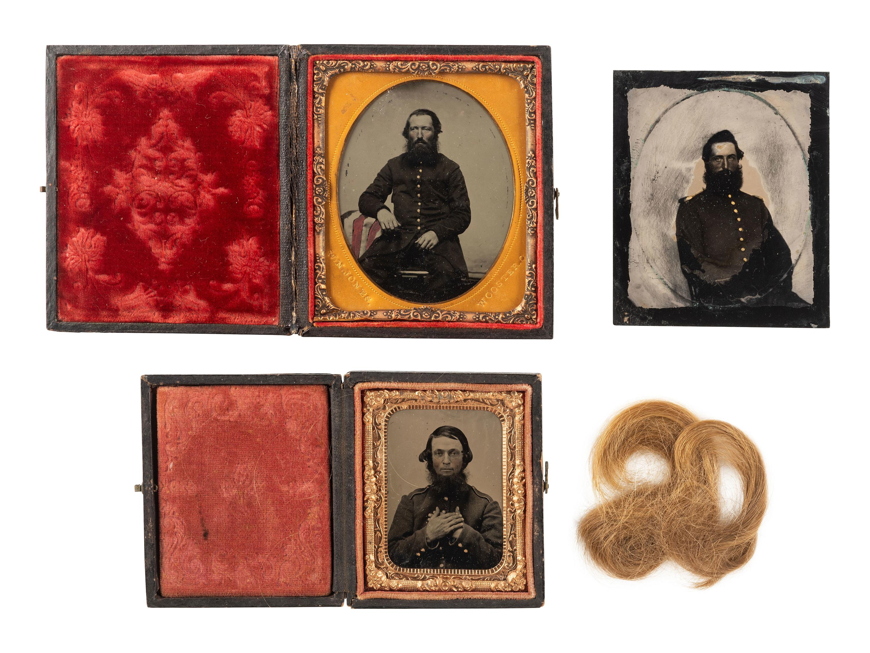 [CIVIL WAR]. 3 images of bearded soldiers, incl. tintype of soldier with American flag.