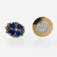 A Collection of Two 14K Yellow Gold, Enamel, and Diamond Brooches