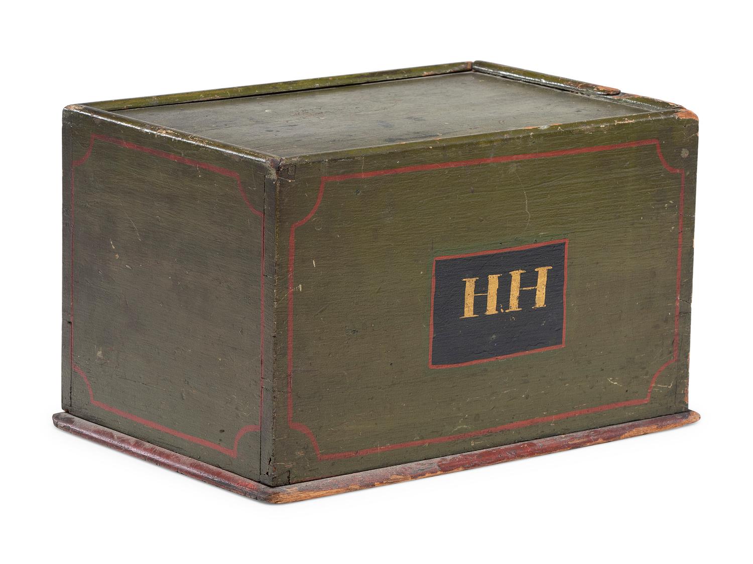 A Paint Decorated Pine Sewing Box