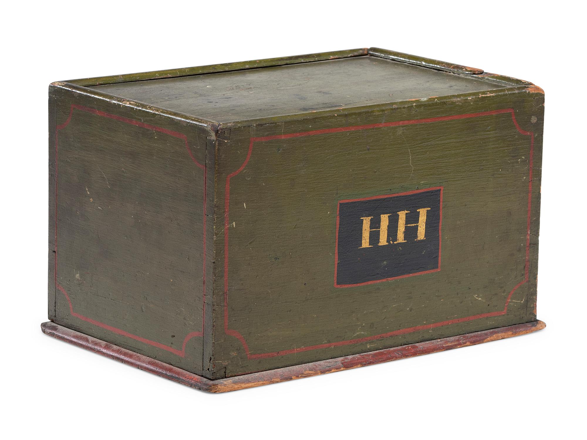A Paint Decorated Pine Sewing Box