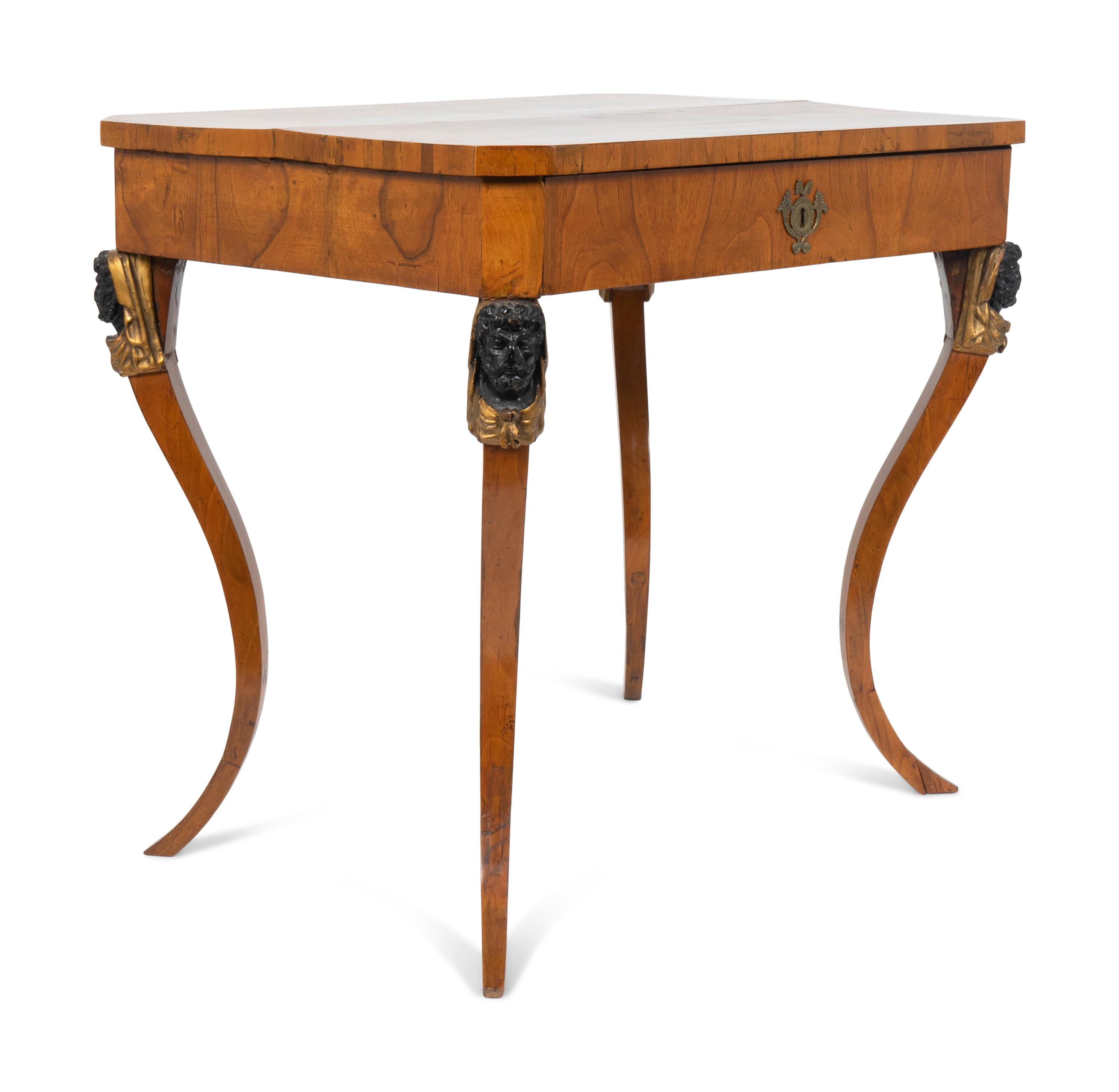 A Biedermeier Walnut Painted, Ebonized and Parcel Gilt Side Table — EARLY 19TH CENTURY