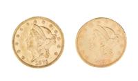 Two United States Liberty Head $20 Gold Coins 2 ozt 3 dwt — 1873-S, 1876-S