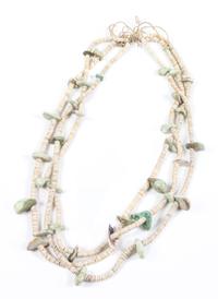 Three Strand Turquoise and Heishi Pueblo Necklace Length 24 inches — CIRCA 1900
