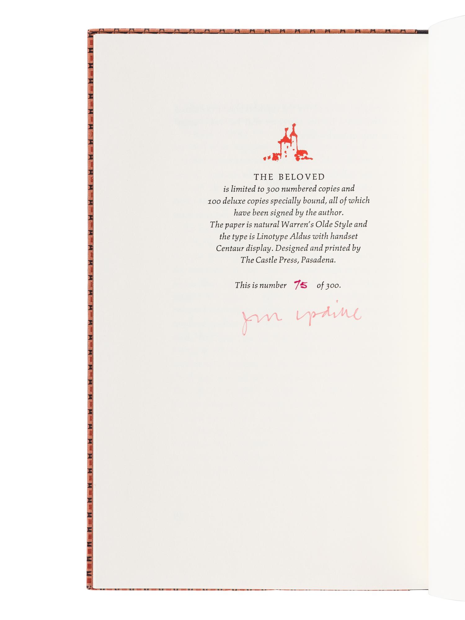 UPDIKE, John (1932-2009). A group of 9 Lord John Press limited editions of Updike’s works, ALL SIGNED, comprising: