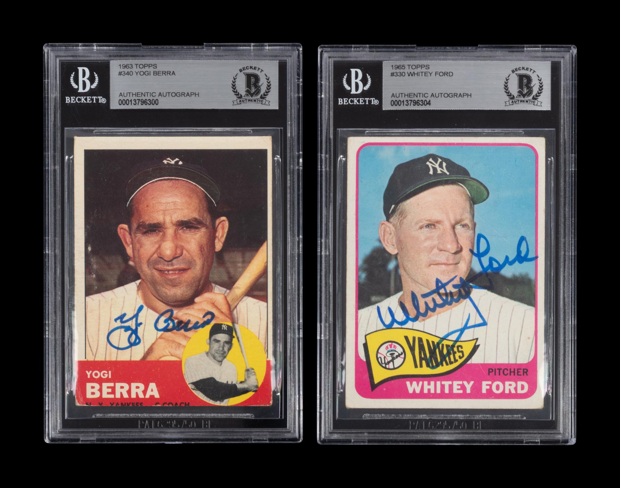 A Group of Yogi Berra and Whitey Ford Signed Autograph 1960s Topps Baseball Cards (Beckett Authentication Services BAS Certified),