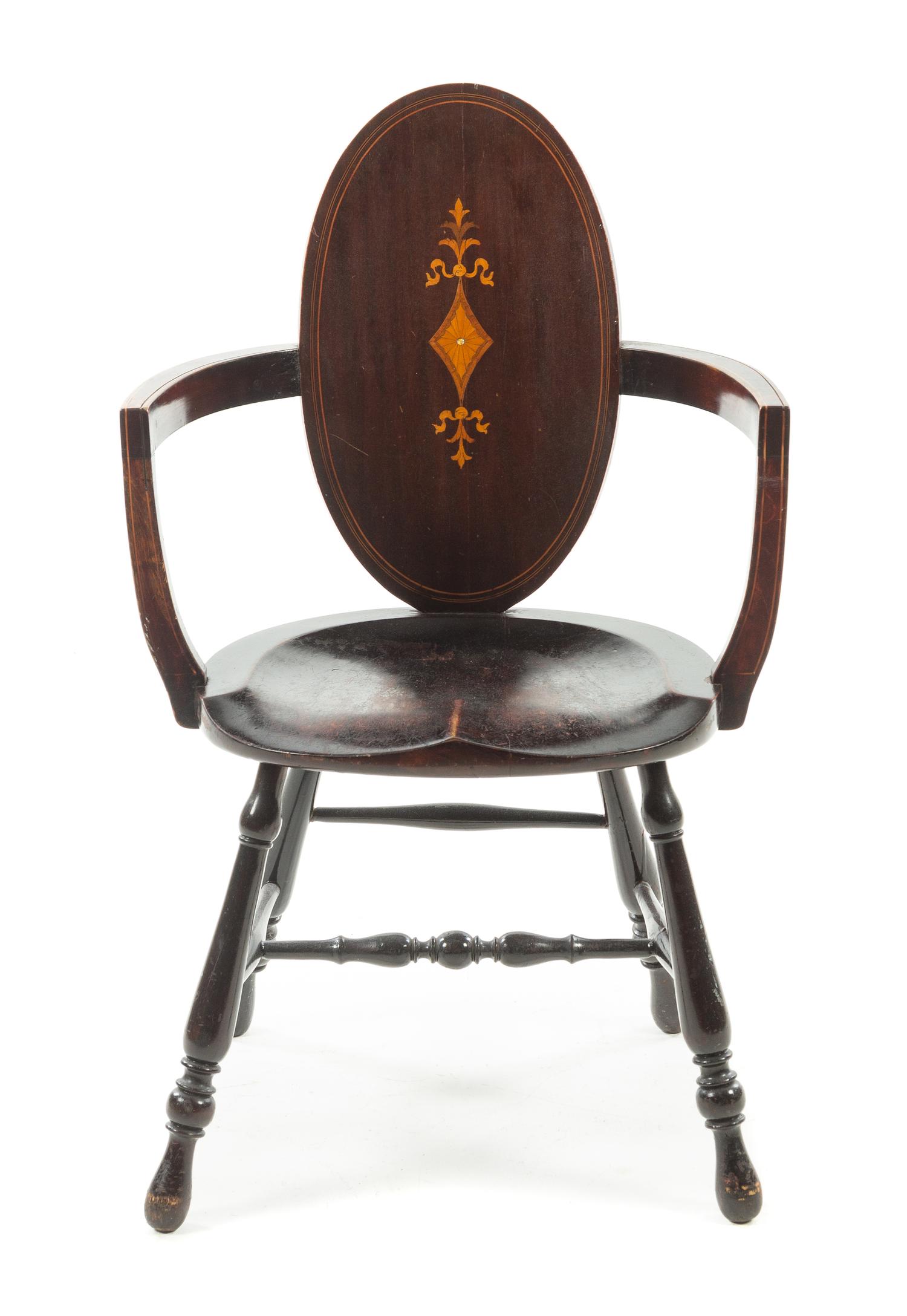 An Edwardian Marquetry Armchair Height 36 1/4 inches. — LATE 19TH/EARLY 20TH CENTURY