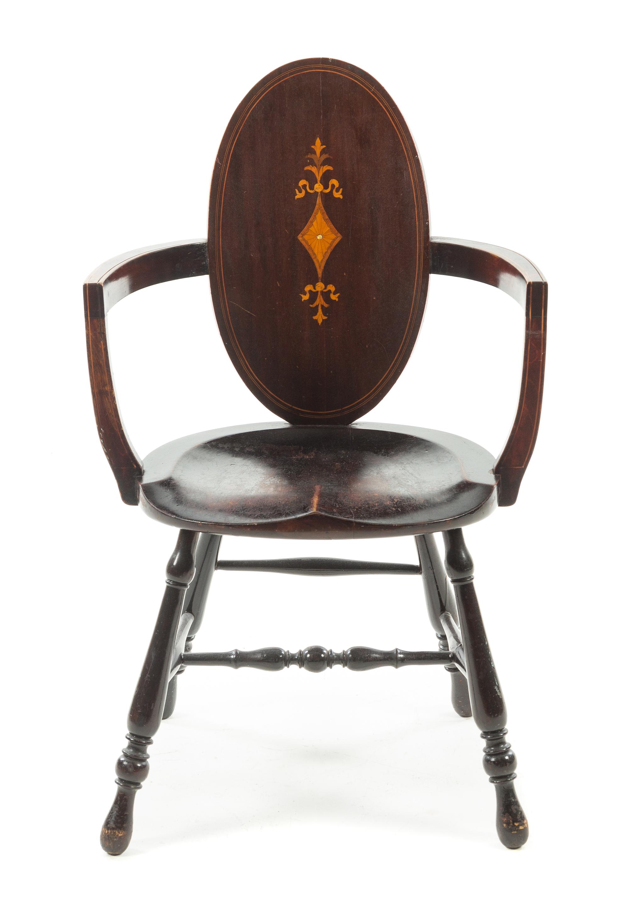 An Edwardian Marquetry Armchair Height 36 1/4 inches. — LATE 19TH/EARLY 20TH CENTURY