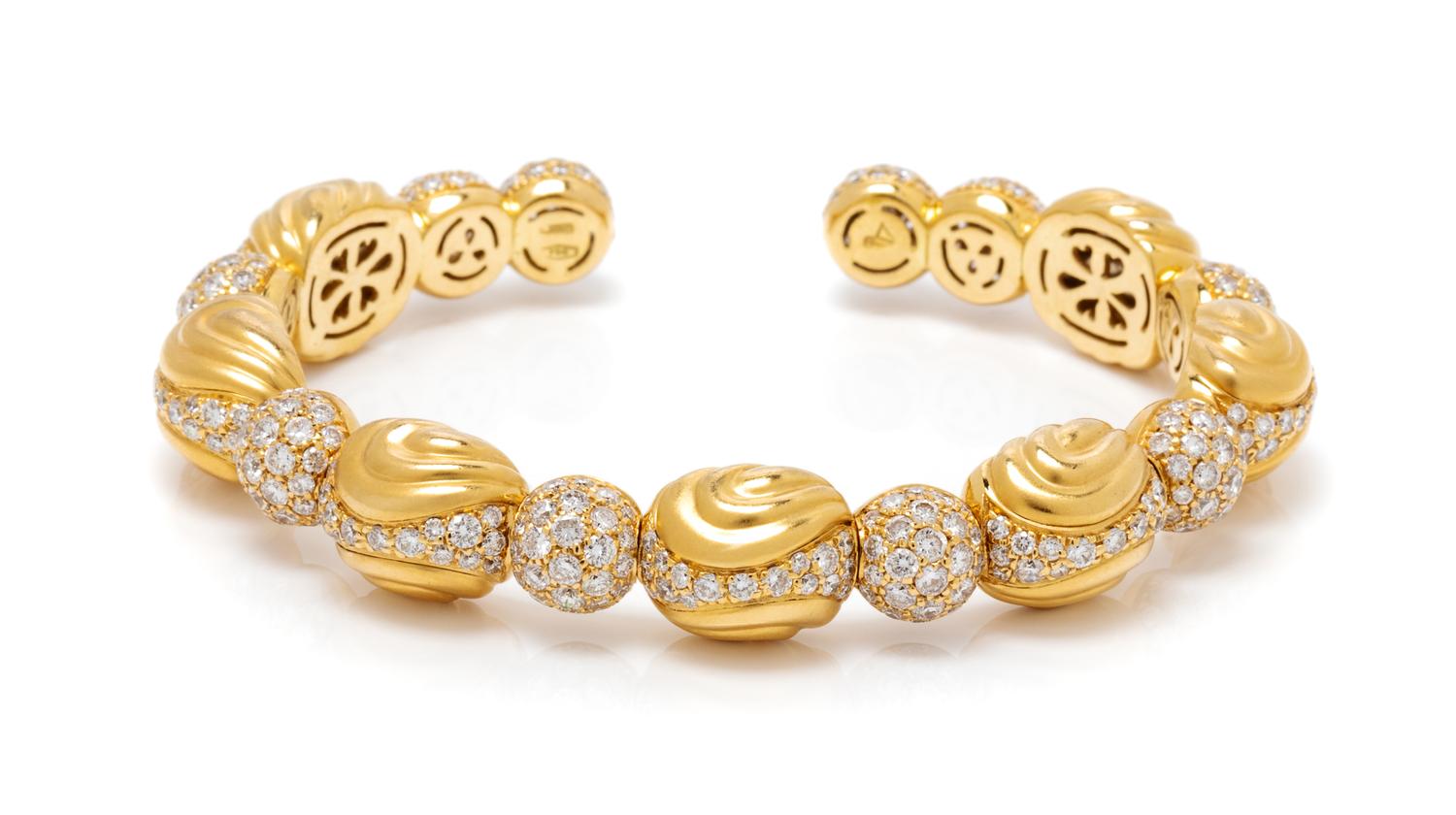 An 18 Karat Yellow Gold and Diamond Semi-Flexible Cuff Bracelet, Verdi, 27.80 dwts.