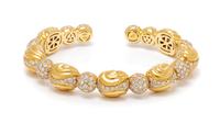 An 18 Karat Yellow Gold and Diamond Semi-Flexible Cuff Bracelet, Verdi, 27.80 dwts.