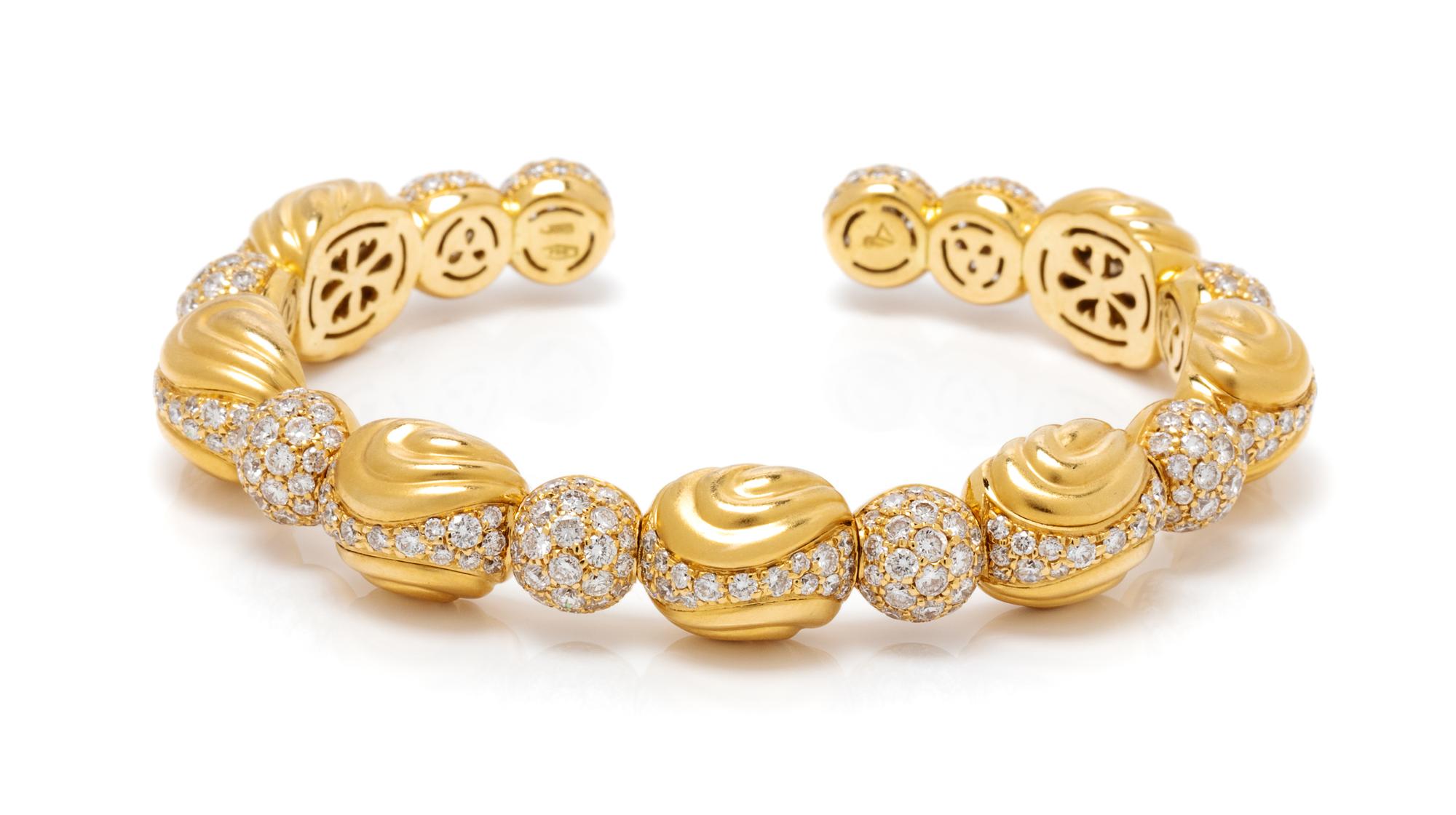 An 18 Karat Yellow Gold and Diamond Semi-Flexible Cuff Bracelet, Verdi, 27.80 dwts.