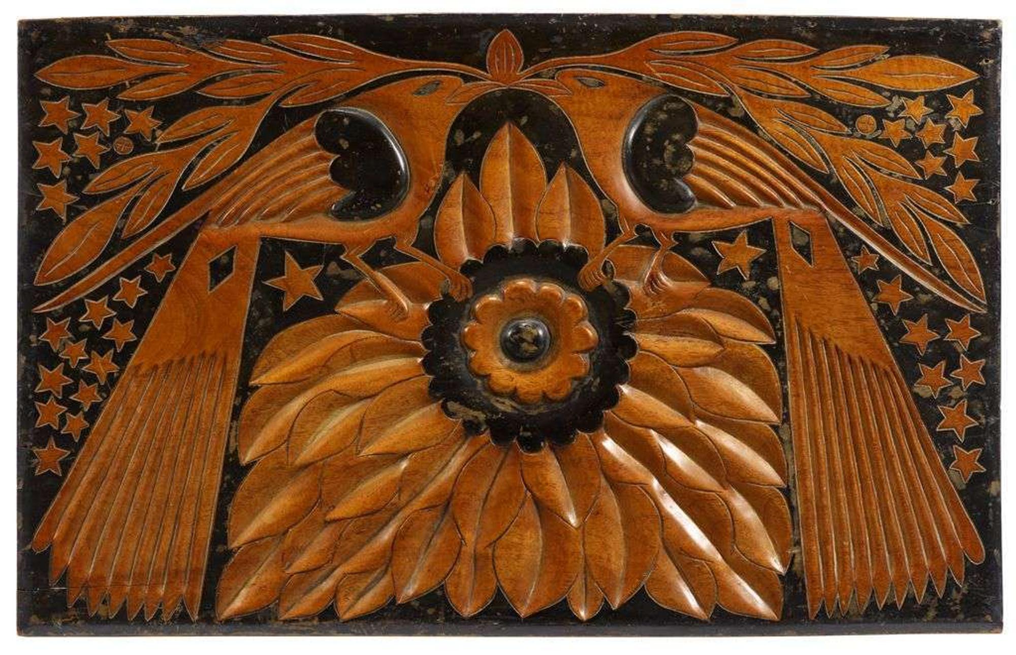 Carved and painted hardwood panel early 20th century