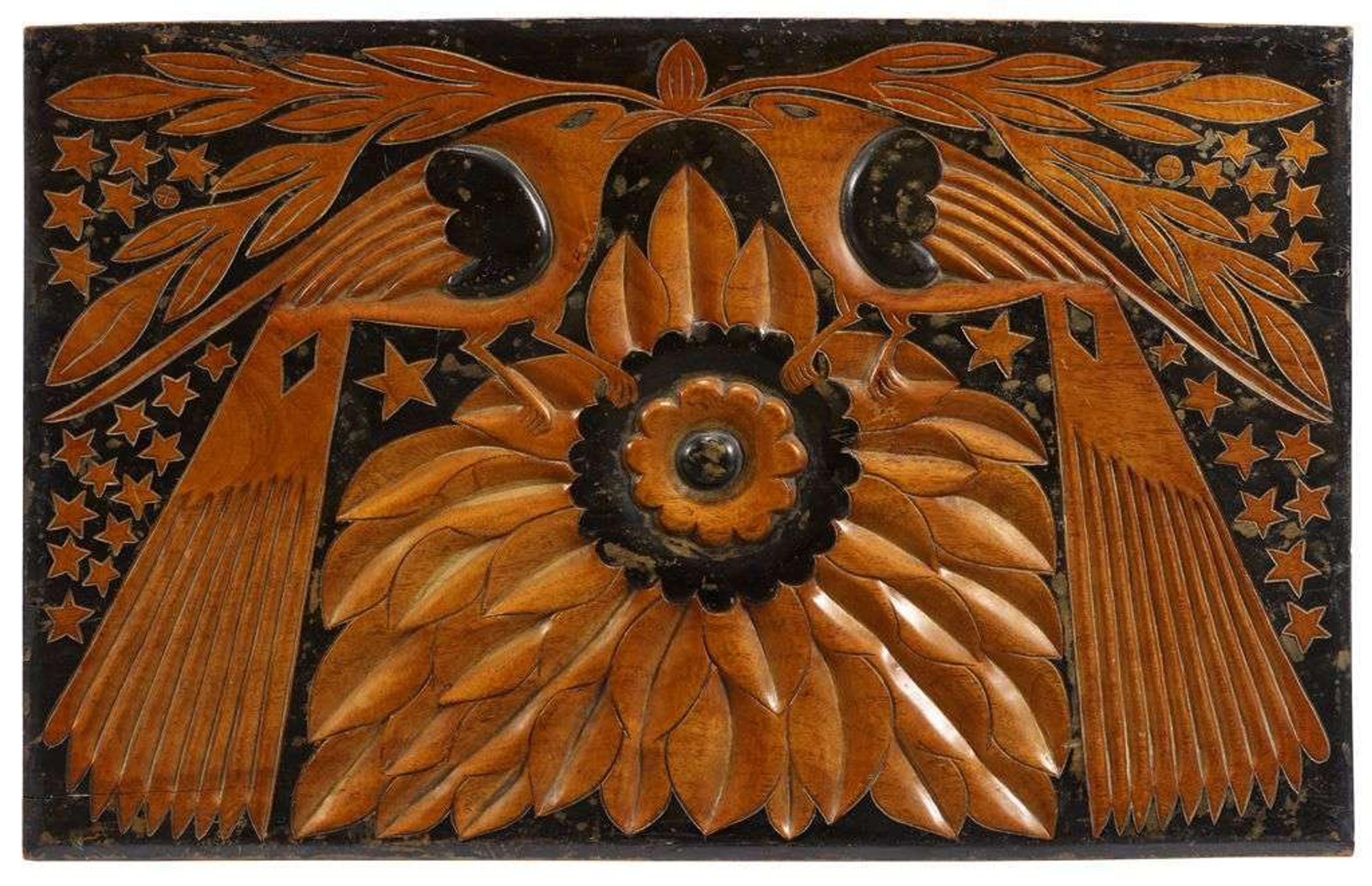 Carved and painted hardwood panel early 20th century