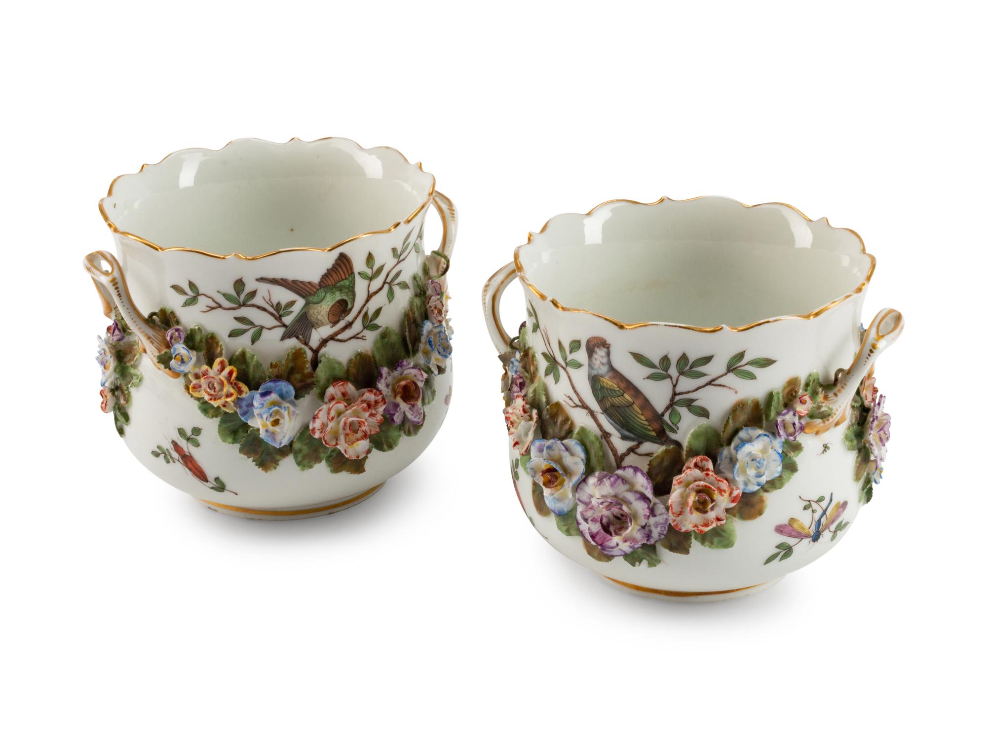 A Pair of German Porcelain Two-Handled Cache Pots — 19TH CENTURY