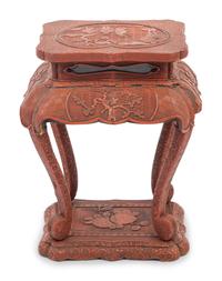 A Chinese Red Lacquered Wood Side Stand