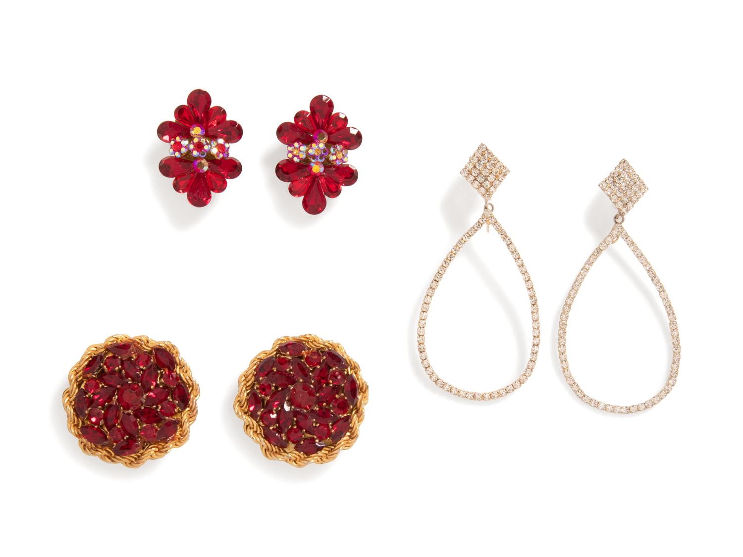 16 Pairs of Assorted Rhinestone Earrings, 19880-2000s