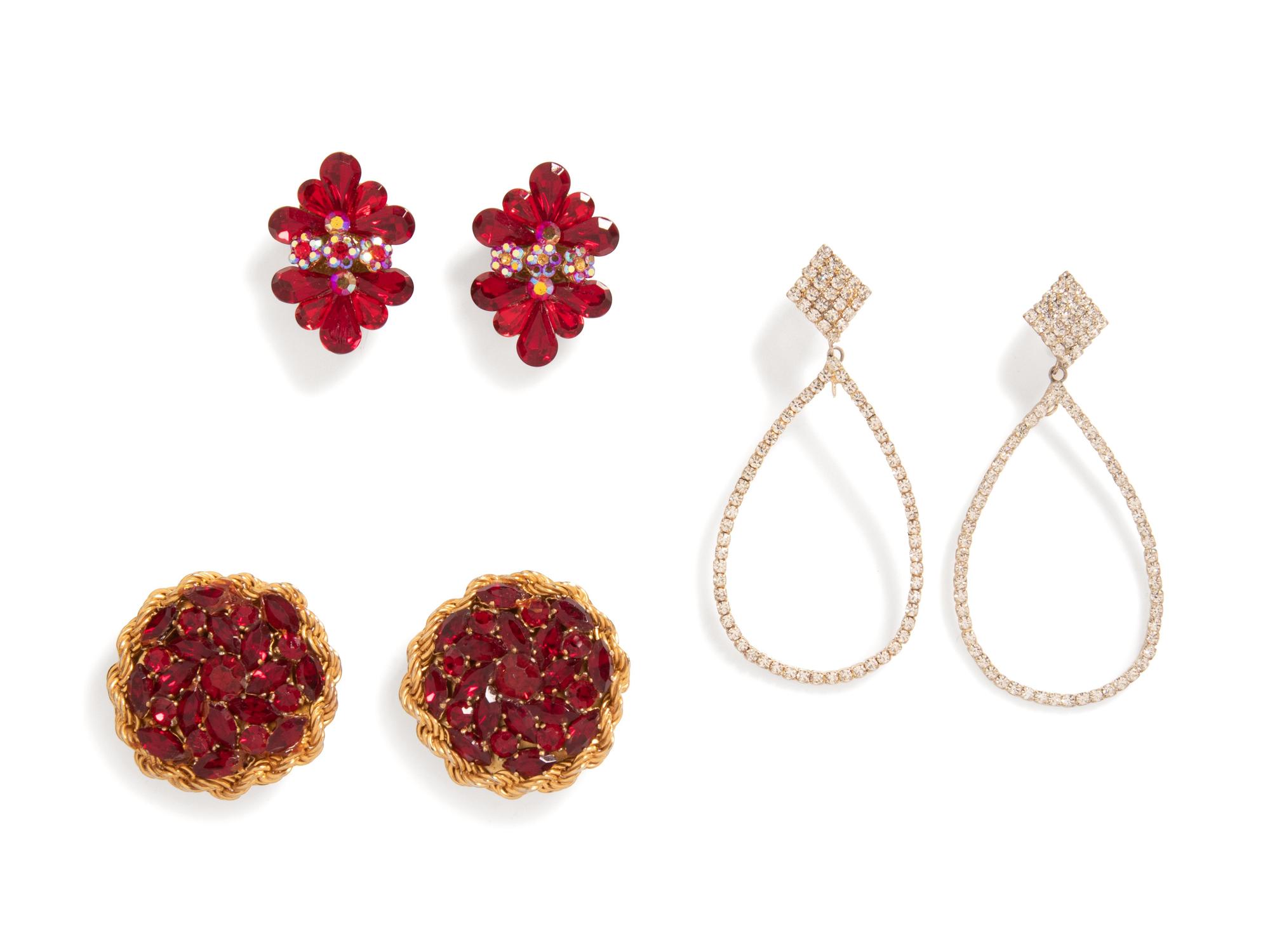 16 Pairs of Assorted Rhinestone Earrings, 19880-2000s