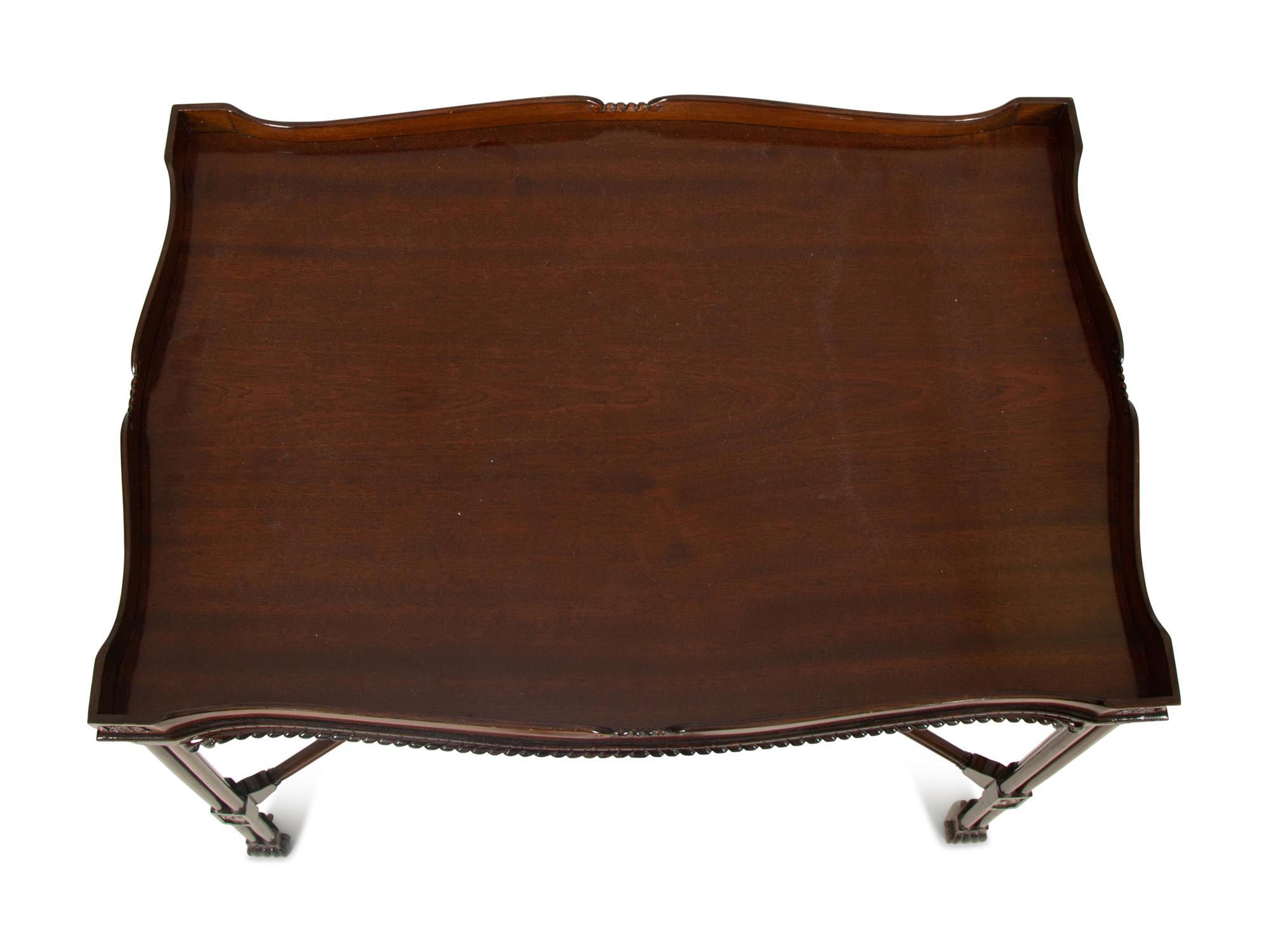 A Regency Style Mahogany Silver Table with X-Form Stretcher