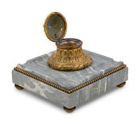 A Continental Gilt Bronze and Marble Inkwell
