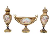 A Sèvres Style Gilt Metal Mounted Porcelain Garniture