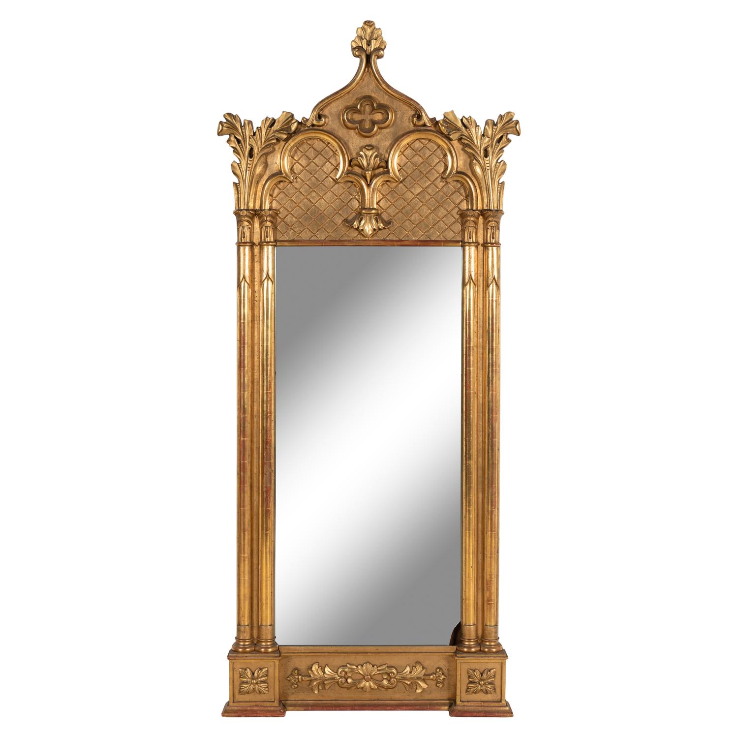 A Gothic Revival Giltwood and Gesso Pier Glass
