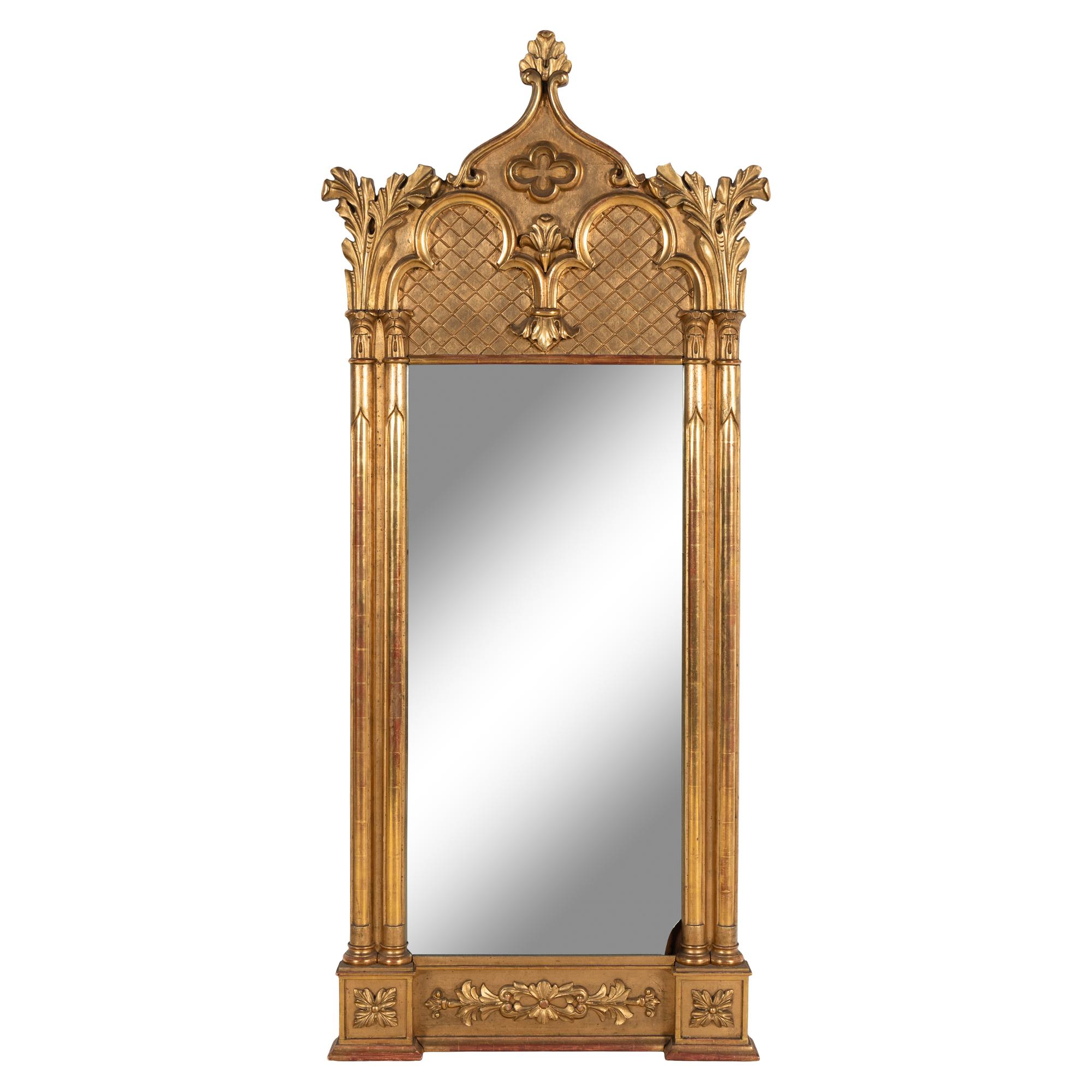 A Gothic Revival Giltwood and Gesso Pier Glass