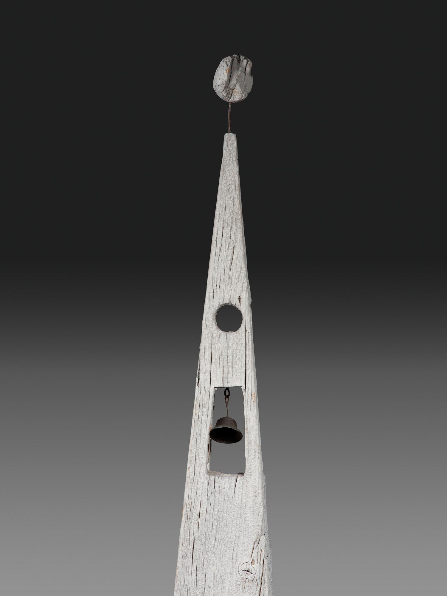 A Carved Wood Church Form Bird House on Stand
