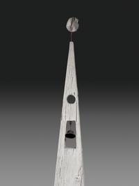 A Carved Wood Church Form Bird House on Stand