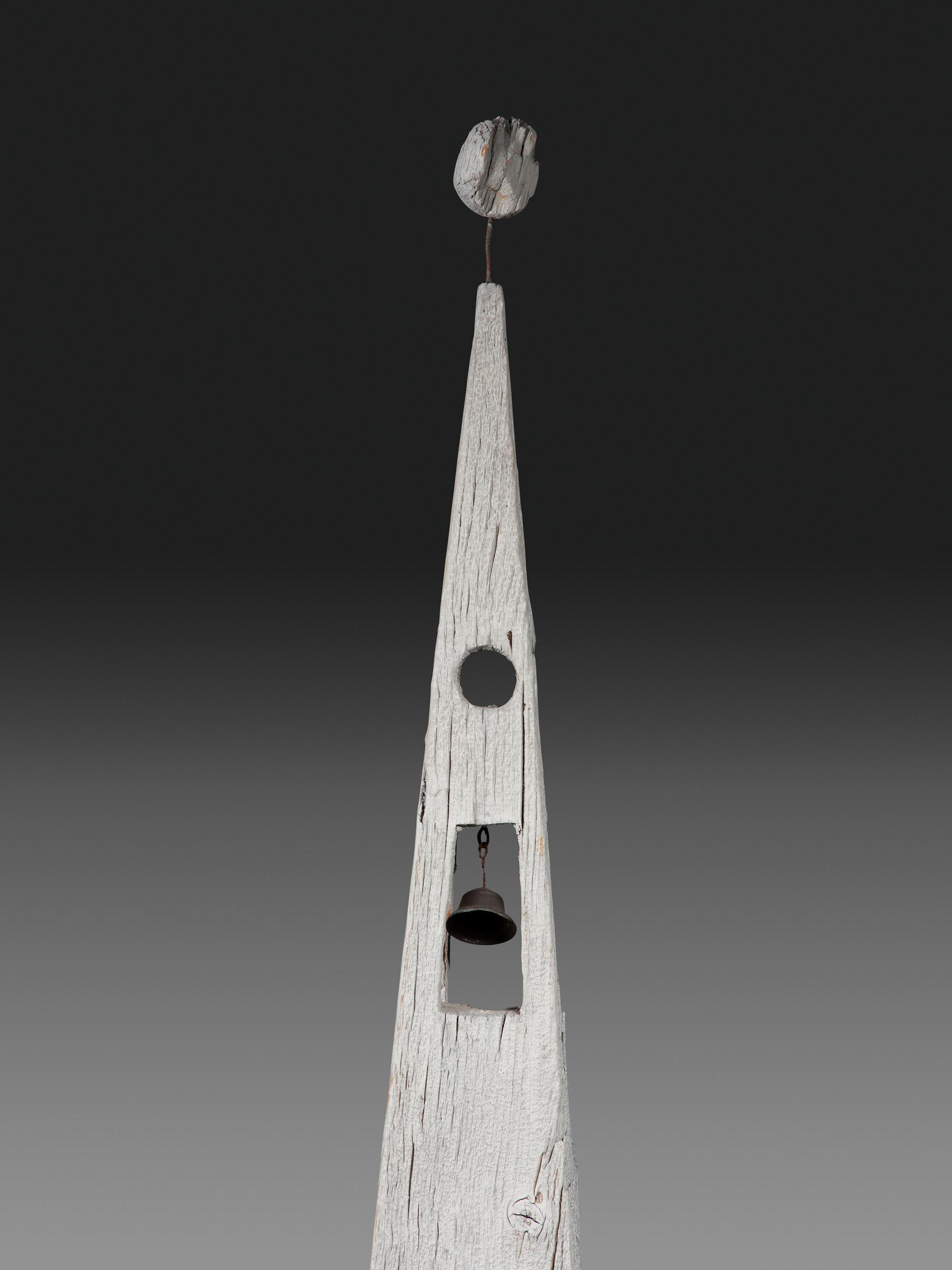A Carved Wood Church Form Bird House on Stand