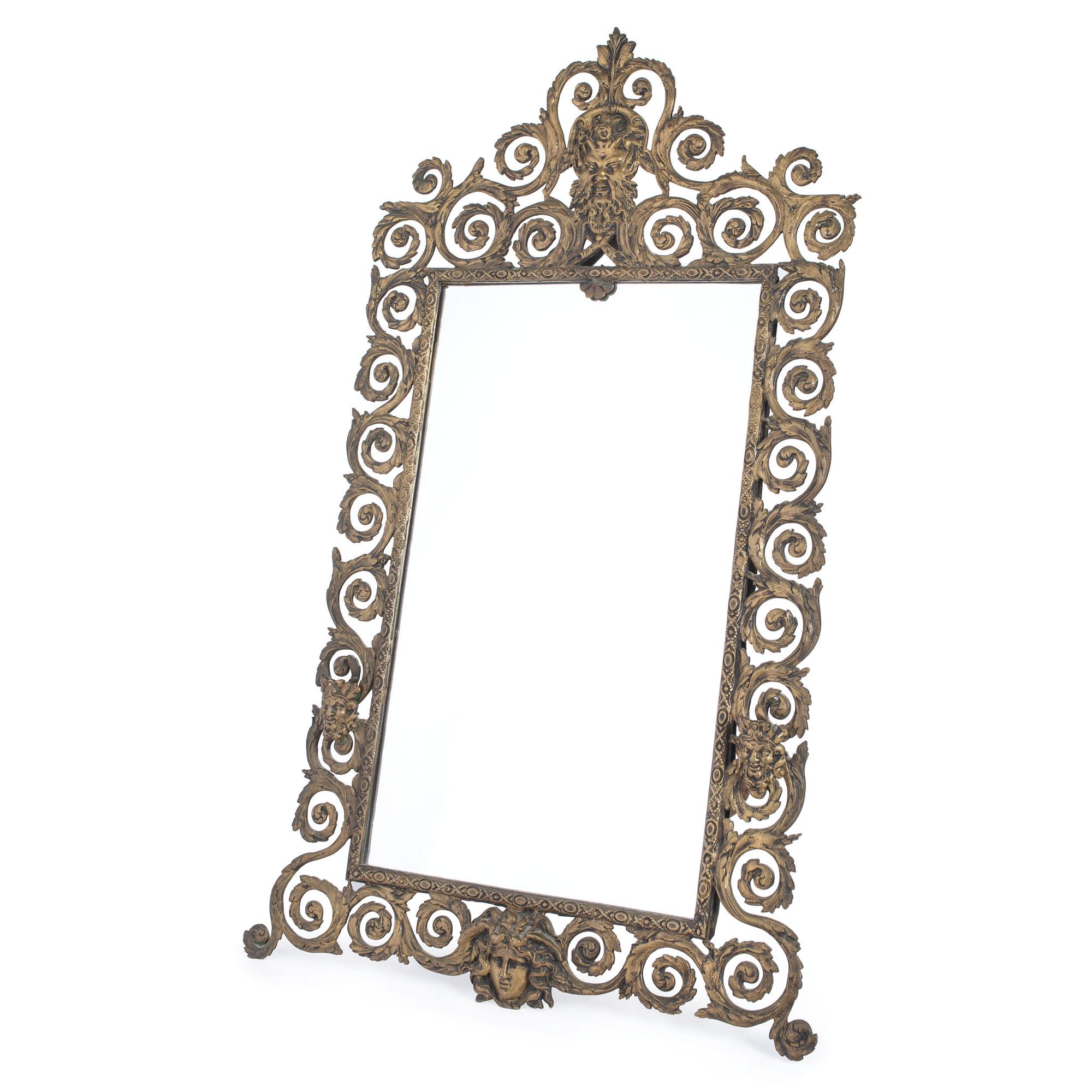 Brass Easel Mirror with Grotesque Mask, Possibly Bradley & Hubbard
