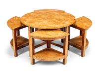 A Continental Burl Birch Five-Piece Low Nesting Table