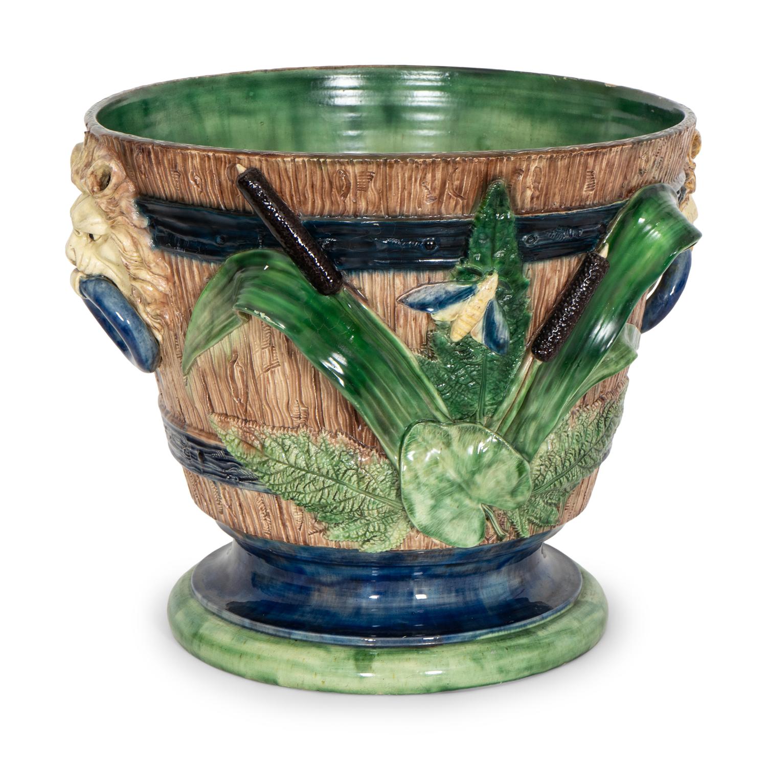 A Large Victorian Palissy-Ware Majolica Jardiniere