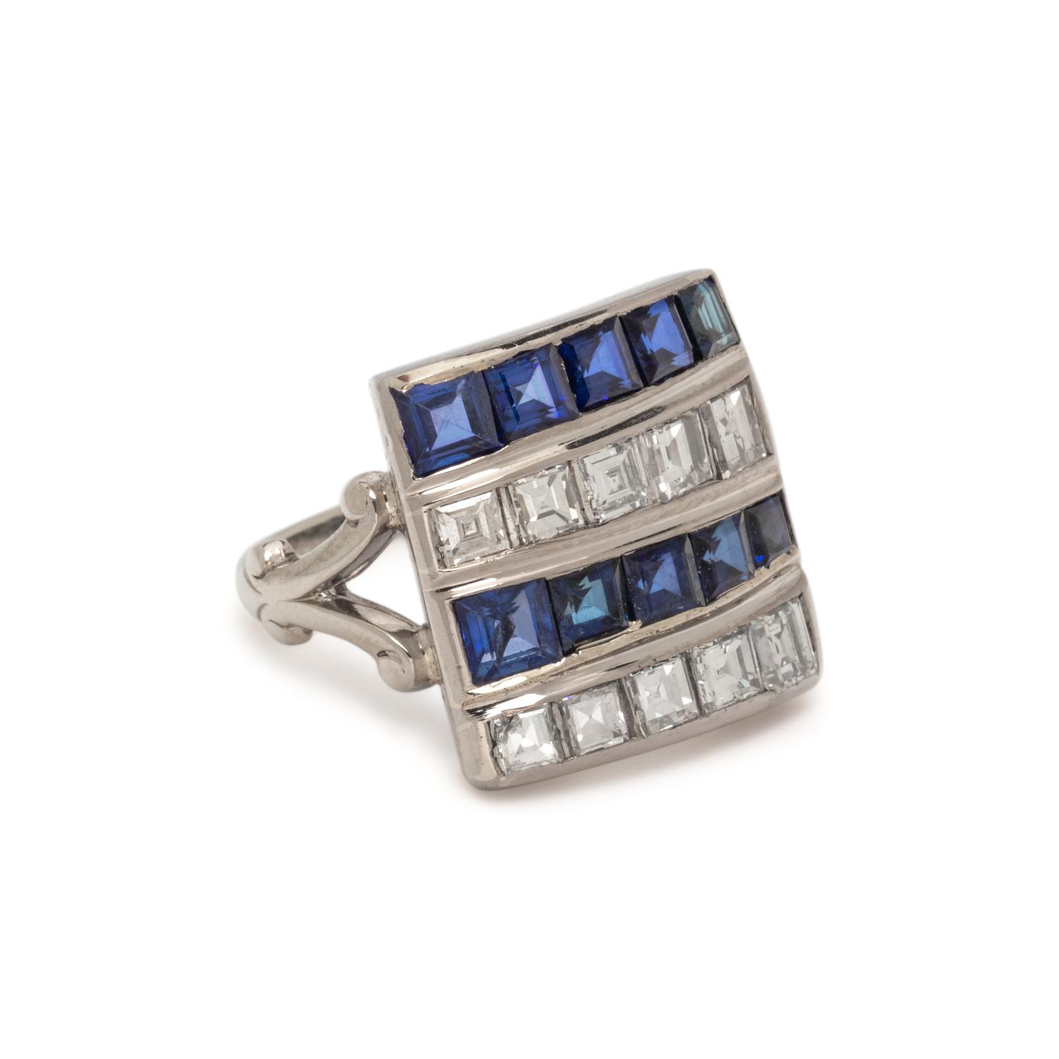 DIAMOND, SAPPHIRE, AND SYNTHETIC SAPPHIRE RING