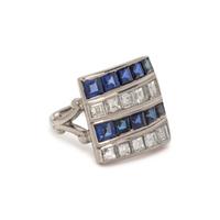 DIAMOND, SAPPHIRE, AND SYNTHETIC SAPPHIRE RING