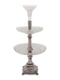 A Russian Silver-Plate and Cut Glass Two-Tier Dessert Stand