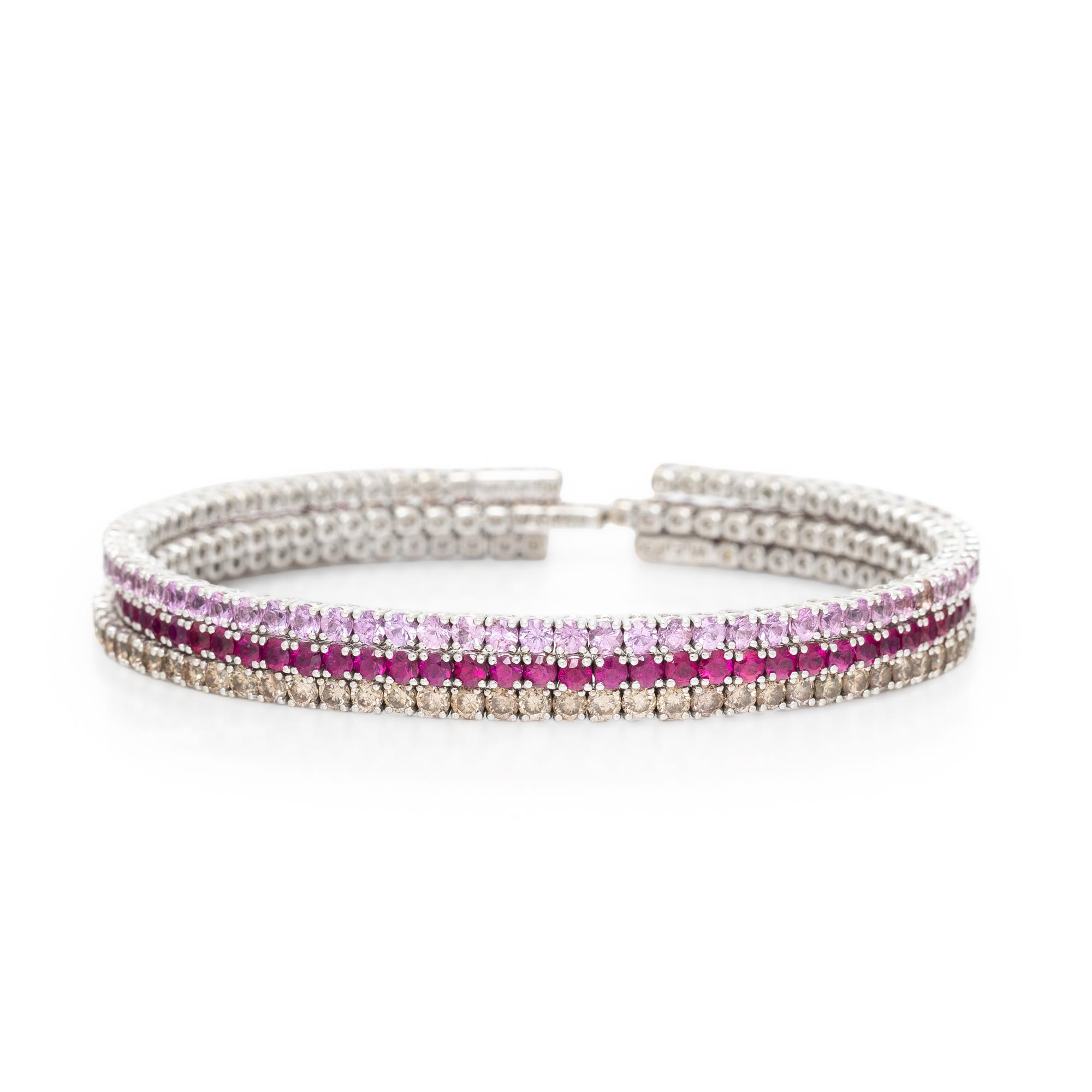 SET OF WHITE GOLD AND GEMSTONE FLEXIBLE STACKING CUFF BRACELETS