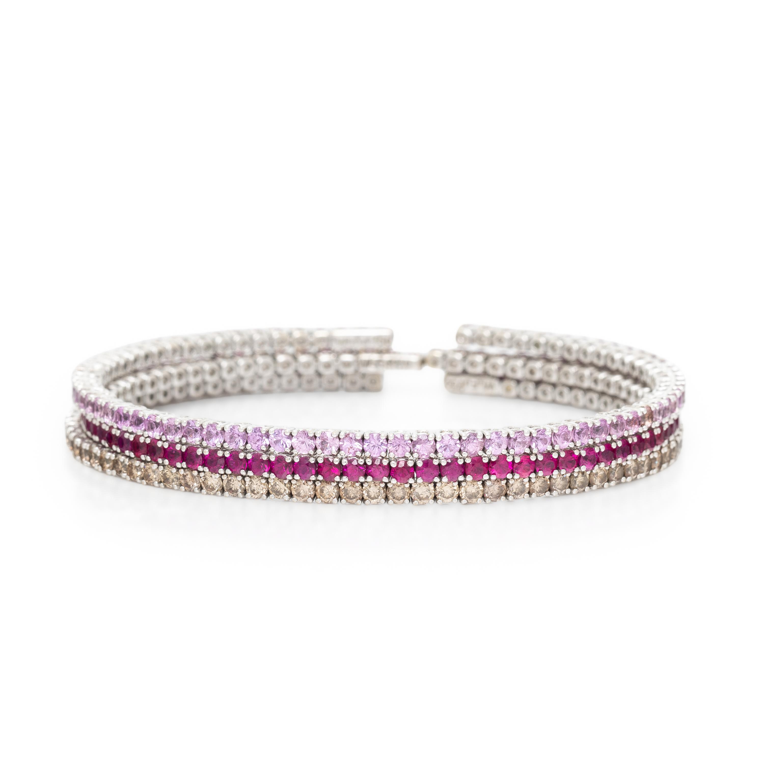 SET OF WHITE GOLD AND GEMSTONE FLEXIBLE STACKING CUFF BRACELETS